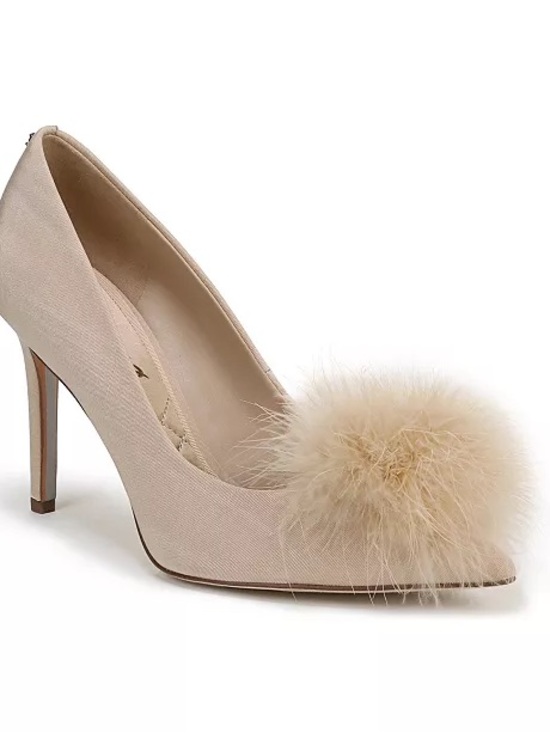 Sam Edelman Shoes - Sam Edelman Faux Fur Pom Ball Honey Sand Hazel Plush Pump Heels Size 7.5